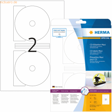 HERMA CD-Etiketten Maxi weiß Durchmesser 116mm Special A4 VE=50 Stück