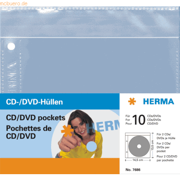 HERMA CD/DVD-Hüllen 145x135mm VE=5 Hüllen