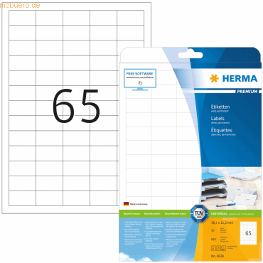 HERMA Etiketten weiß 38,1x21,2mm Premium A4 VE=650 Stück