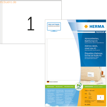 HERMA Etiketten weiß 148,5x205mm Premium A5 VE=400 Stück