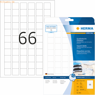 HERMA Inkjet-Etiketten weiß 25,4x25,4mm Special A4 VE=1650 Stück