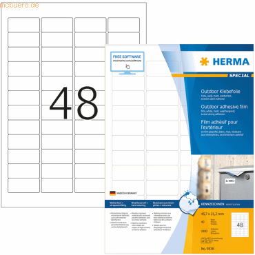 Herma Etiketten 45,7x21,2mm weiß extrem stark haftend Folie matt wette
