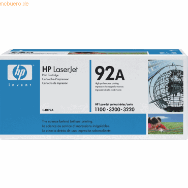 0088698585313 - 92A - Schwarz - original - LaserJet - Tonerpatrone (C4092A) - für LaserJet 1100 1100a 1100a se 1100a xi 1100se 1100xi 3200 3200m 3200se