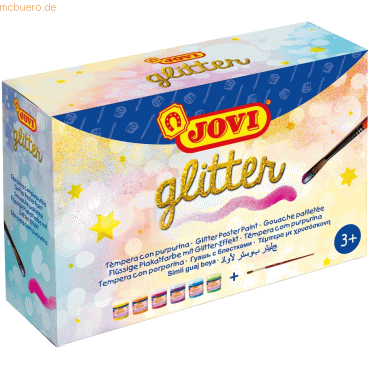 8412027024761 - Flüssige Plakatfarbe glitter 6er Schachtel mit Pinsel sortiert 8412027024761 Jovi