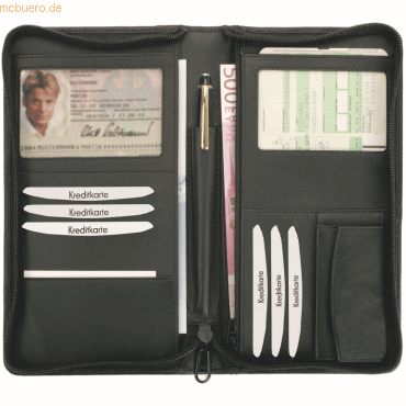 Alassio Reiseorganizer RFID Document Safe 22,5x13x3cm Leder schwarz