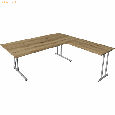 4044917444423 - Schreibtisch start up Fuß silber BxT 200x200cm eiche