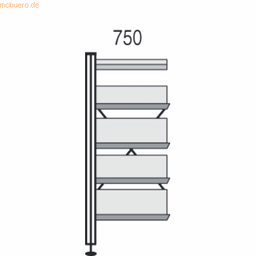 4044917003408 - Bibliotheks-Regal libra Regalfeld 1 Fach- 4 Böden 75x30x193cm