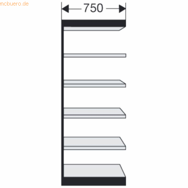 4044917036604 - Büro-Regalsystem ohne Rückwand Regalhöhe 2250 mm Anbauregal Breite x Tiefe 750 x 500 mm