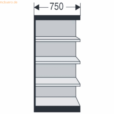 4044917042001 - Büro-Regalsystem mit Rückwand Regalhöhe 1900 mm Anbauregal Breite x Tiefe 750 x 300 mm