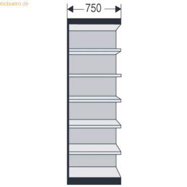 4044917045408 - Büro-Regalsystem mit Rückwand Regalhöhe 2600 mm Anbauregal Breite x Tiefe 750 x 500 mm