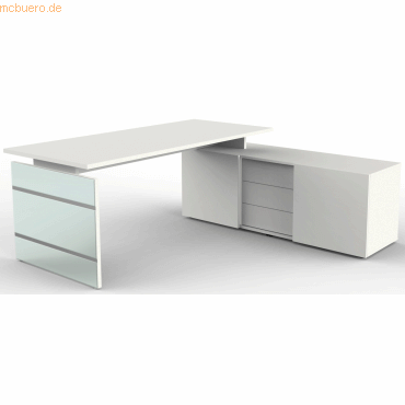 4044917430457 - Komplettarbeitsplatz Lugano Glas Tisch Sideboard weiß