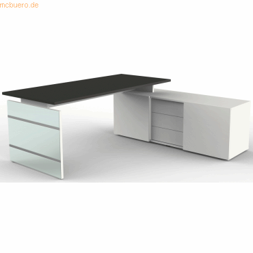 4044917430471 - Komplettarbeitsplatz Lugano Glas Tisch Sideboard anthrazit