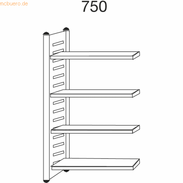 4044917180406 - Design-Regal M2 Regalfeld BXHxT 750x1800x500mm 4 Böden alusil