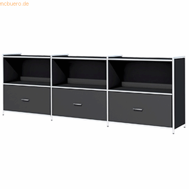 4044917429512 - Sideboard Toledo mit Sichtrückwand 3 Schübe 3 Fächer 2 OH B 2360 x T 380 mm anthrazit