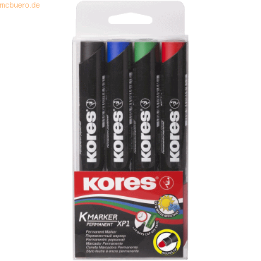 Kores Permanentmarker XP1 3mm Rundspitze Set mit 4 Farben schwarz, bla