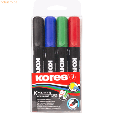Kores Permanentmarker XP2 3-5mm Keilspitze Set mit 4 Farben schwarz, b
