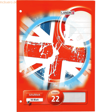10 x Landre Schulblock A4 50 Blatt 70 g/qm 4-fach gelocht Lineatur 22