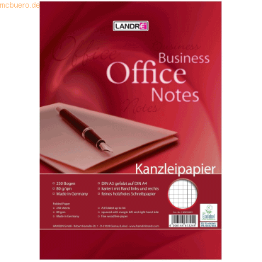 Landre Kanzleipapier Office A3/A4 80 g/qm kariert mit Doppelrand VE=25