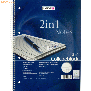 4006144944381 - 10 x Collegeblock Duo A4+ 80 Blatt 70 g qm liniert und kariert