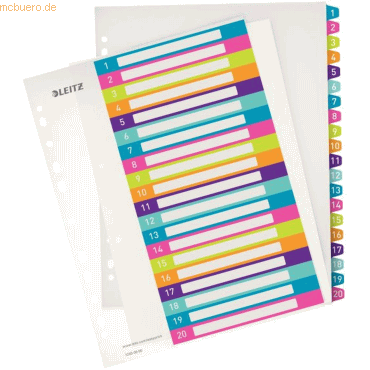 Esselte Plastikregister Wow 1-20 bedruckbar A4 PP 20 Blatt farbig