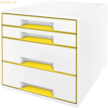 Leitz Schubladenbox Wow Cube 4 Schubladen Polystyrol weiß/gelb