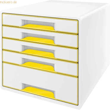 Leitz Schubladenbox Wow Cube 5 Schubladen Polystyrol weiß/gelb