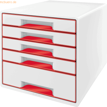 Leitz Schubladenbox Wow Cube 5 Schubladen PS perlweiß/rot