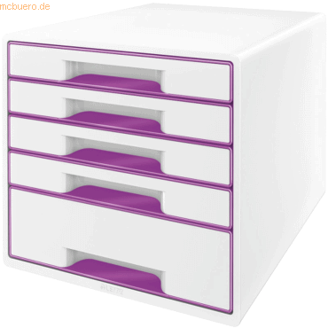 Leitz Schubladenbox Wow Cube 5 Schubladen PS perlweiß/violett