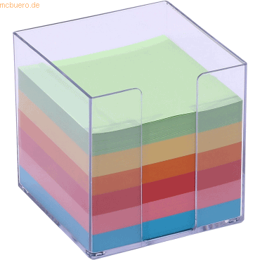 24 x M+M Zettelbox 9,5x9,5x9,5mm 700 Blatt farbiges Papier glasklar