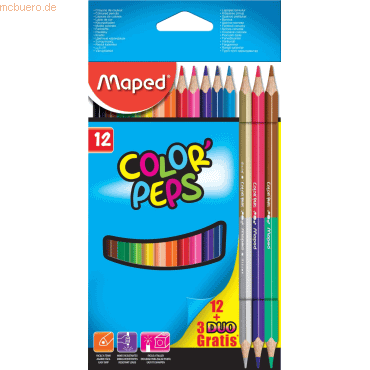 12 x Maped Buntstifte Color'Peps VE=12 Stück + 3 Stück Duo Blisterscha