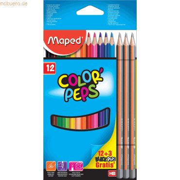 12 x Maped Buntstifte Color'Peps VE=12 Stück + 3 Bleistifte Blistersch