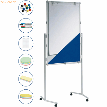 4002390042185 - Moderationstafel Pro 638 11 82 75x120cm Textil + Whiteboard (beidseitig) pinnbar beschreibbar magnetisch mit Rollen blau 