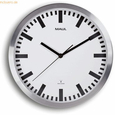 4002390065719 - MAUL Wanduhr MAULpilot Aluminium gebürstet Ø 305 mm Funkuhrwerk silber