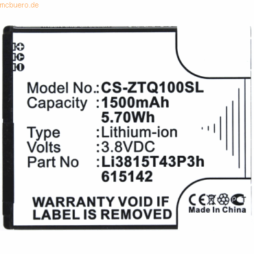 4021499376946 - Akku für Zte Li3815T43P3h615142 Li-Ion 38 Volt 1500 mAh schwarz