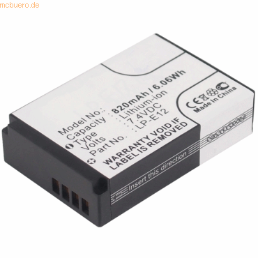 4021499448346 - Akku für Canon EOS M10 Li-Ion 74 Volt 600 mAh schwarz