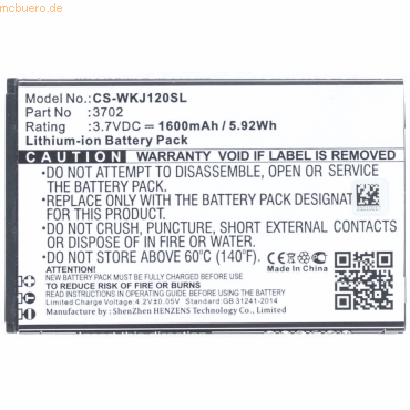 4021499597662 - Akku für Wiko Jerry (3702) Li-Ion 37 Volt 1600 mAh schwarz