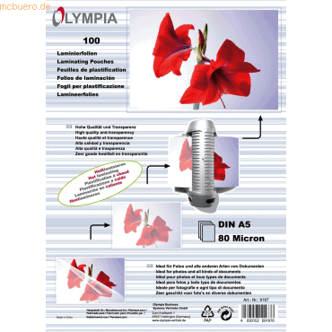 Olympia Laminierfolien A5 2x80 mic VE=100 Stück