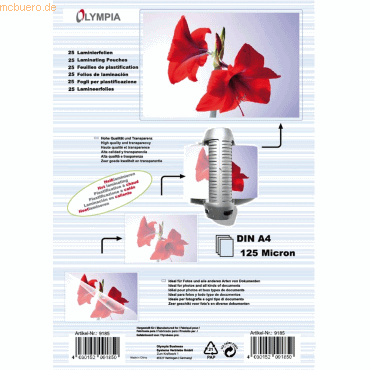 4030152091850 - 25 Stück 125 mic Laminierfolien DIN A4 25 Stück 125 mic 9185 4030152091850