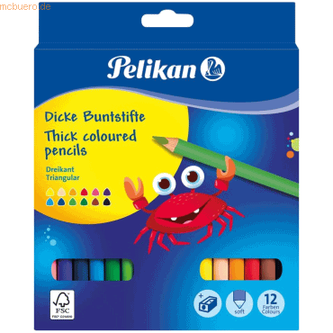 12 x Pelikan Buntstifte dick inkl. Anspitzer VE=12 Farben