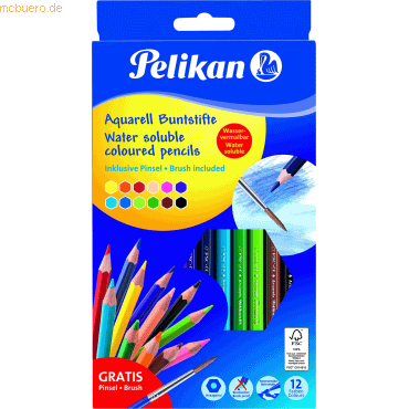 10 x Pelikan Aquarell-Buntstifte inkl. Haar-Pinsel 3mm VE=12 Farben