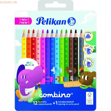 Pelikan Buntstifte Combino 4 mm VE=12 Farben + 1 Schreiblernbleistift