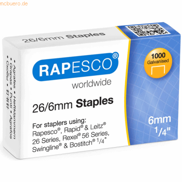 Rapesco Heftklammern 26/6mm VE=5000 Stück
