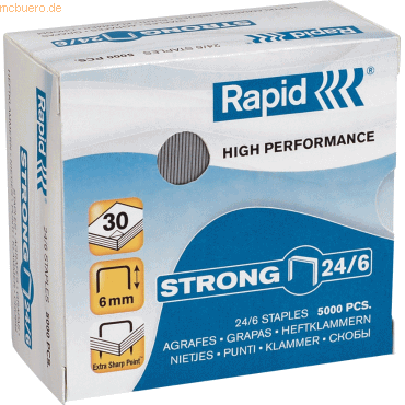 5 x Rapid Heftklammern 24/6 verzinkt Strong VE=5000 Stück