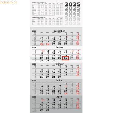 Rido 5-Monatskalender Wandkalender 30x63cm einteilig 2025