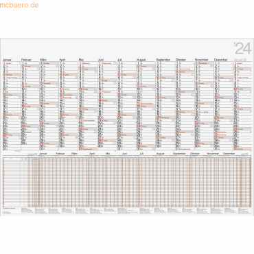 4003273782846 - 5 x Wandkalender Modell Kombi 1 Seite = 13 Monate 98x685 cm 2024