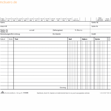 RNK Kontokorrentkarte A5 quer 170 g/qm liniert weiß VE=100 Stück