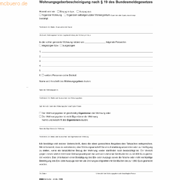 4002871016650 - 10 x Wohnungsgeberbescheinigung nach § 19 Bundesmeldegesetz (BMG)