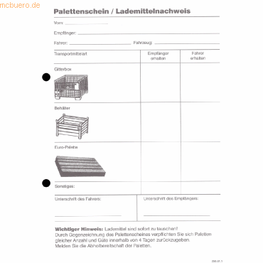 4002871203500 - Palettenkontrollschein 4-teilig selbstdurchschreibend DIN A5 25 Satz  Palettenkontrollschein Palettenkontrollschein 40028712