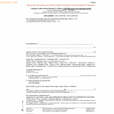 4002871227605 - 100 x Langzeit-Lieferantenerklärung Form II mit Präferenzursprung