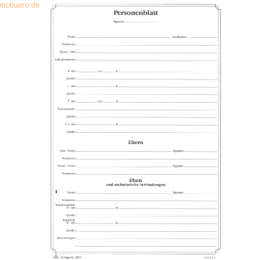 4002871283304 - 10 x Personenblatt A4 zweiseitig bedruckt 4-fach Ringbuchlochung